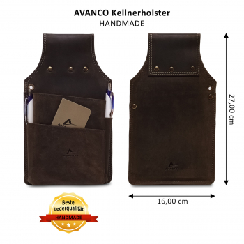 Leder Kellnerset Kellnerholster + Kellnerbörse (182B) Börse Halfter Tasche Braun Neu