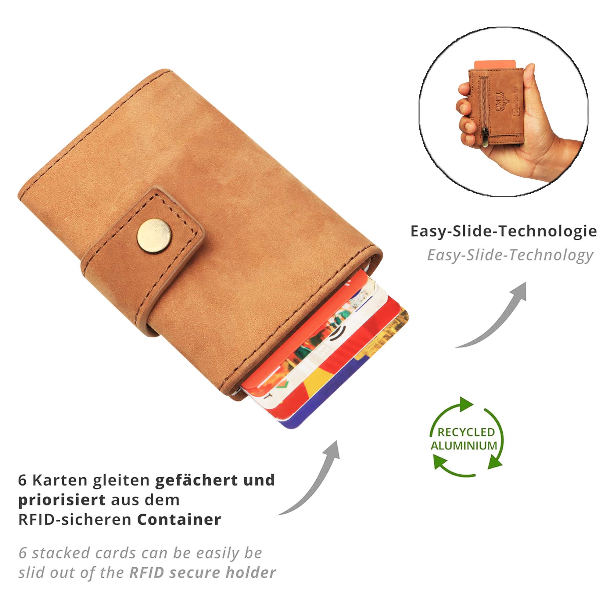 ZHYUAN Tarjetero Aluminio Con RFID Y Monedero – Minimalista, Seguro Y Con Mecanismo Pop-up