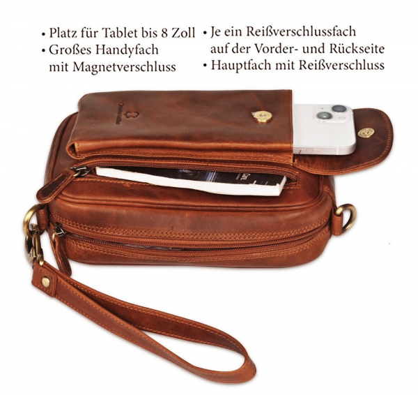 Leder Handgelenktasche für Unisex aus Rindleder 23- (147A) Herrentasche echtes Leder Tasche Bag Neu