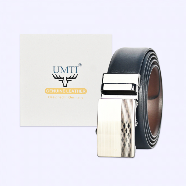 UMTI ® 2 in 1 Reversible Gürtel Herren Ledergürtel aus Büffelleder für Männer 24- (16A) Jeans Echtleder Braun 35mm breit kürzbar Neu