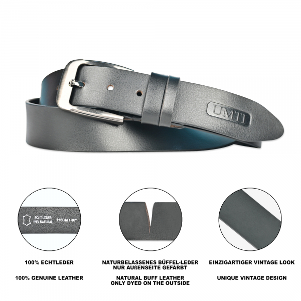 UMTI® Gürtel Herren Ledergürtel aus Büffelleder für Männer 25- (17A) Jeans Echtleder 35mm breit kürzbar Neu