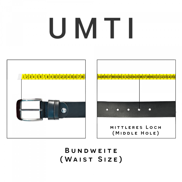 UMTI® Gürtel Herren Ledergürtel aus Büffelleder für Männer 25- (17A) Jeans Echtleder 35mm breit kürzbar Neu