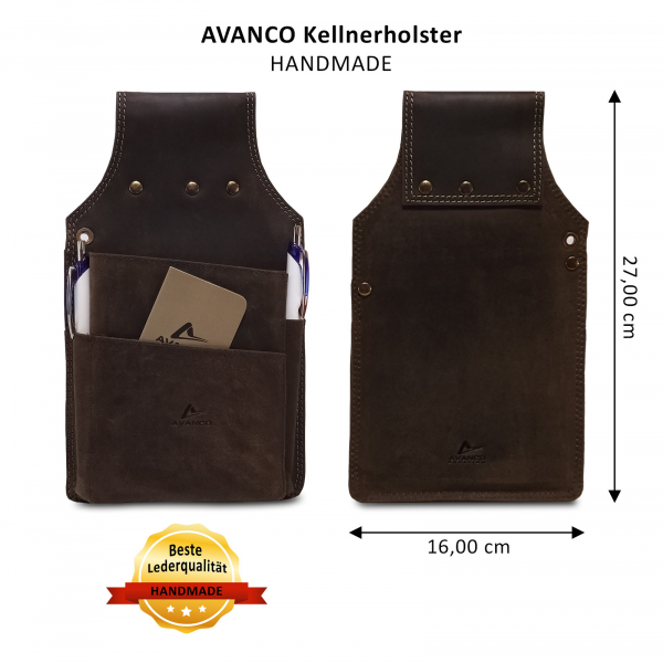 Leder Kellnerset Kellnerholster + Kellnerbörse (182D) Börse Halfter Tasche Braun Neu