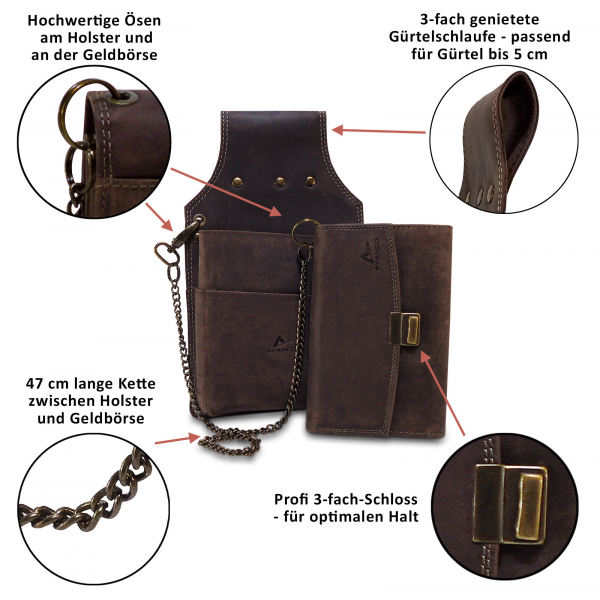 Leder Kellnerset Kellnerholster + Kellnerbörse (182B) Börse Halfter Tasche Braun Neu