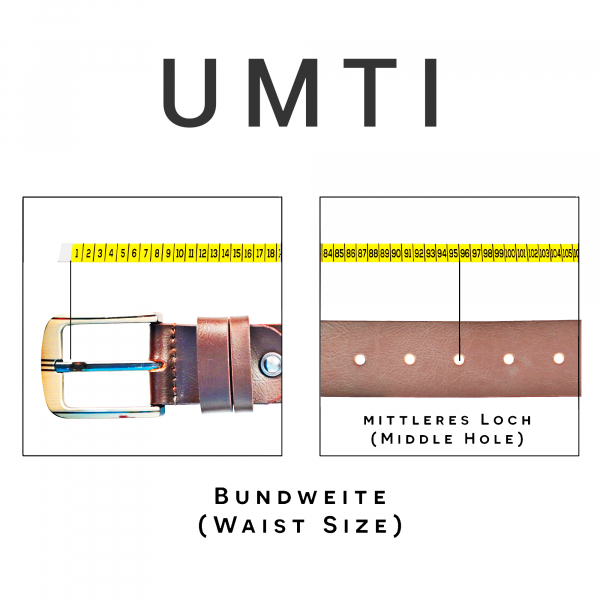 UMTI® Gürtel Herren Ledergürtel aus Büffelleder für Männer 25- (22A) Jeans Echtleder 35mm breit kürzbar Neu